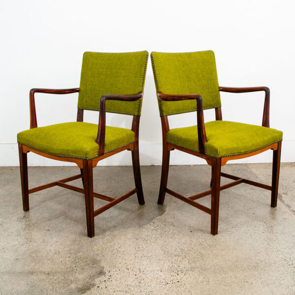 Mid Century Danish Modern Armchairs Chairs Ole Wanscher Rosewood Avocado Green 2