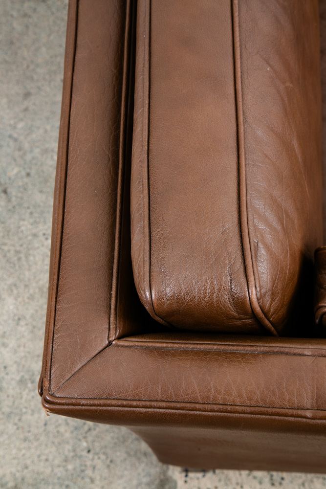 Mid Century Danish Modern Sofa Couch Brown Leather 2 Seat Settee Vintage Denmark - Image 9