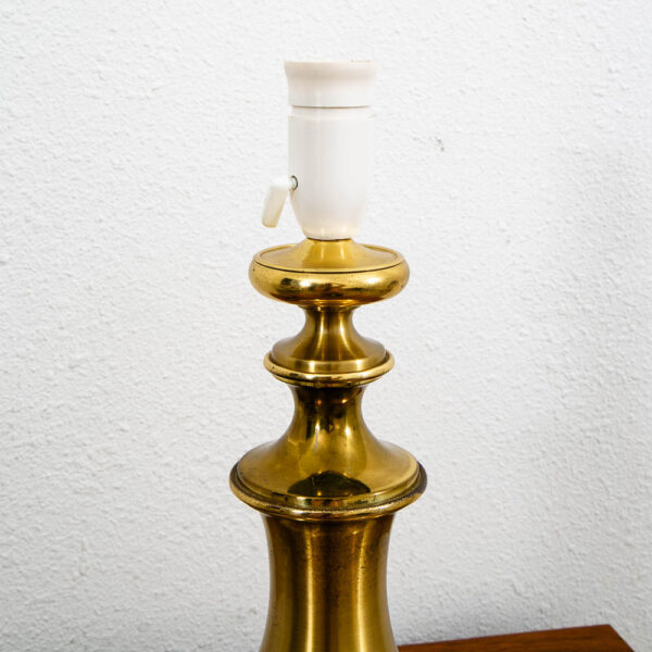 Mid Century Modern Brass Table Lamp Round White Pleated Shade Danish Vintage - Image 7