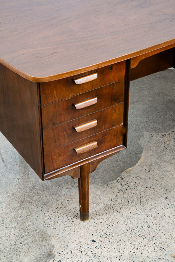 Mid Century Danish Modern Desk Floating 6 Drawer Executive Bar Walnut Mcm Shelf - Image 8