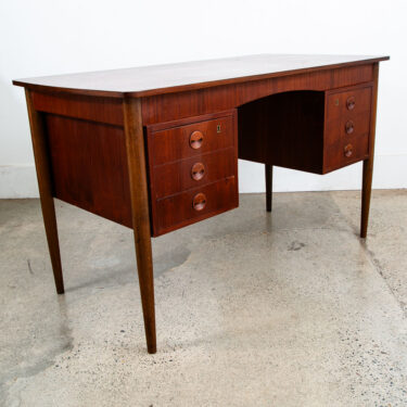 Mid Century Danish Modern Desk Executive Teak 6 Drawer Bookshelf Floating Doors