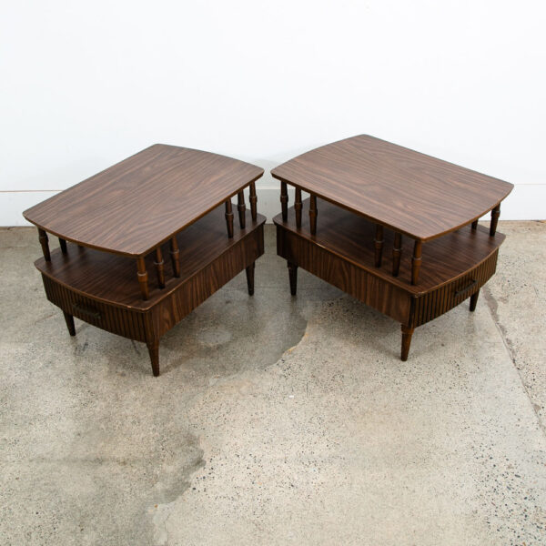 Mid Century Modern Nightstands End Side Tables Walnut Single Drawer Storage Mcm - Image 2
