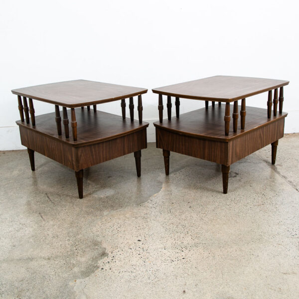 Mid Century Modern Nightstands End Side Tables Walnut Single Drawer Storage Mcm - Image 5