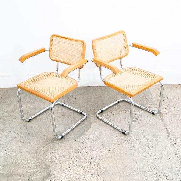 Mid Century Modern Dining Chairs Pair Cesca Italy Marcel Breuer Cane Armchair 2