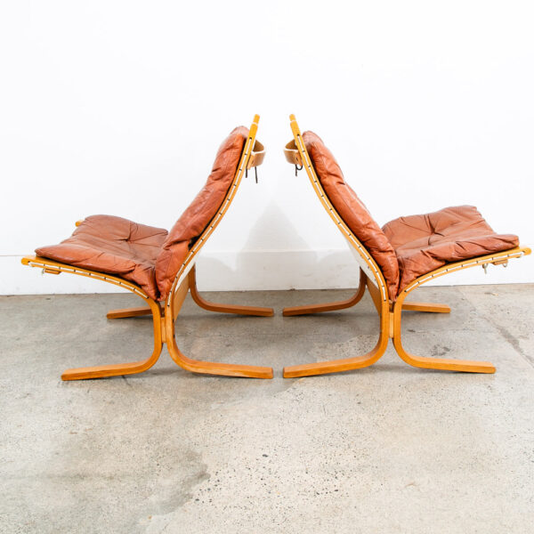 Mid Century Danish Modern Lounge Chairs Ingmar Relling Westnofa Brown Leather NM - Image 2