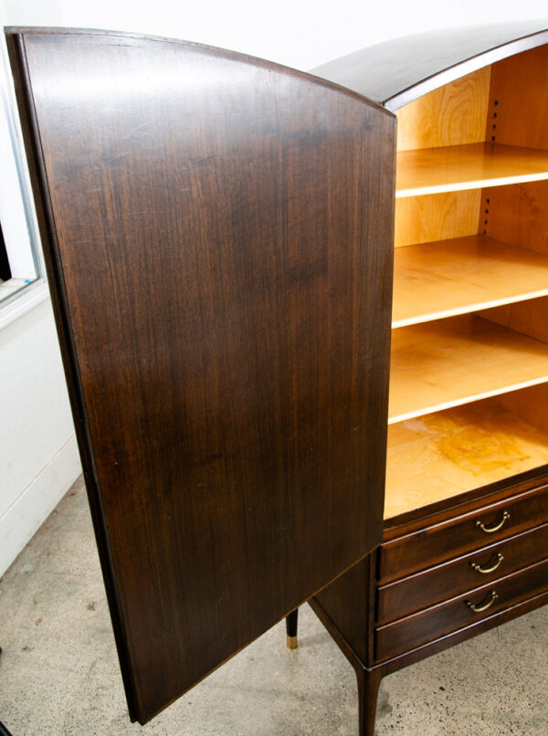 Mid Century Danish Modern Credenza Highboard Cabinet Walnut Arched Door 6 drawer - Image 9