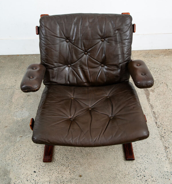 Mid Century Danish Modern Lounge Chairs Brown Leather Tufted Armchairs Pair Two - Image 7