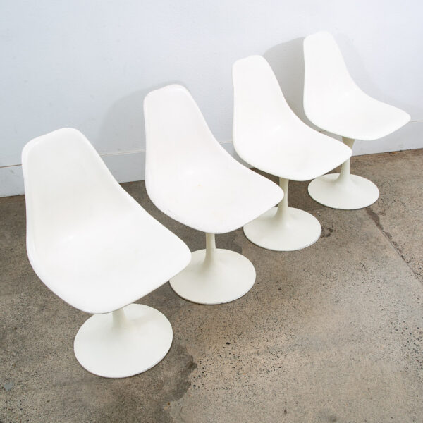 Mid Century Danish Modern Set 4 Burke White Chairs Knoll Style Round Base Side - Image 9
