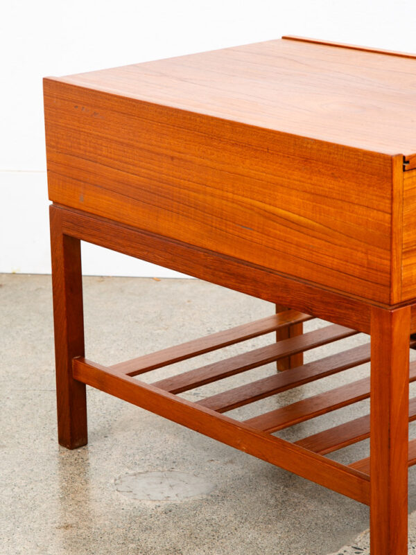 Mid Century Danish Modern Sewing Cabinet Sliding Top Side Table Denmark Vintage - Image 12