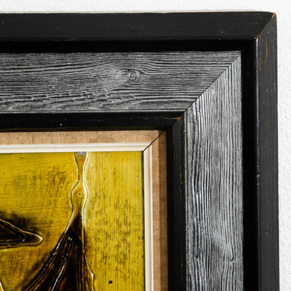 Mid Century Modern Painting Art Abstract Expressionism Gold Green Brown with Black Frame Mcm - Image 5