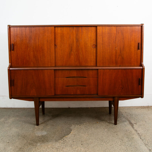 Mid Century Danish Modern Credenza Highboard Teak Sliding Doors Bar Mobler Mcm