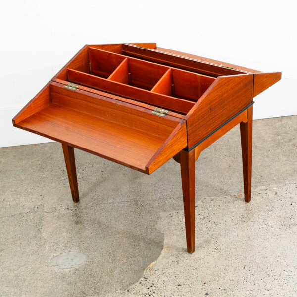 Mid Century Danish Modern Sewing Table Cabinet Flip Top Denmark Teak Denmark Mcm - Image 2