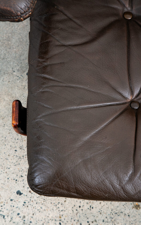 Mid Century Danish Modern Lounge Chairs Brown Leather Tufted Armchairs Pair Two - Image 9