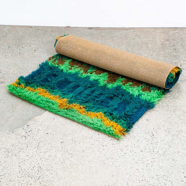 Mid Century Danish Modern Shag Rug Tapestry Ege Rya Abstract Blue Green 28x44 - Image 8