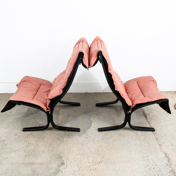 Mid Century Danish Modern Lounge Chairs Ingmar Relling Westnofa Pink Leather - Image 4