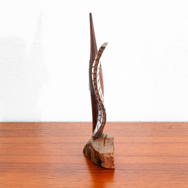 Mid Century Modern Fish Sculpture Carved Solid Rosewood Studio Made Swordfish - Image 3
