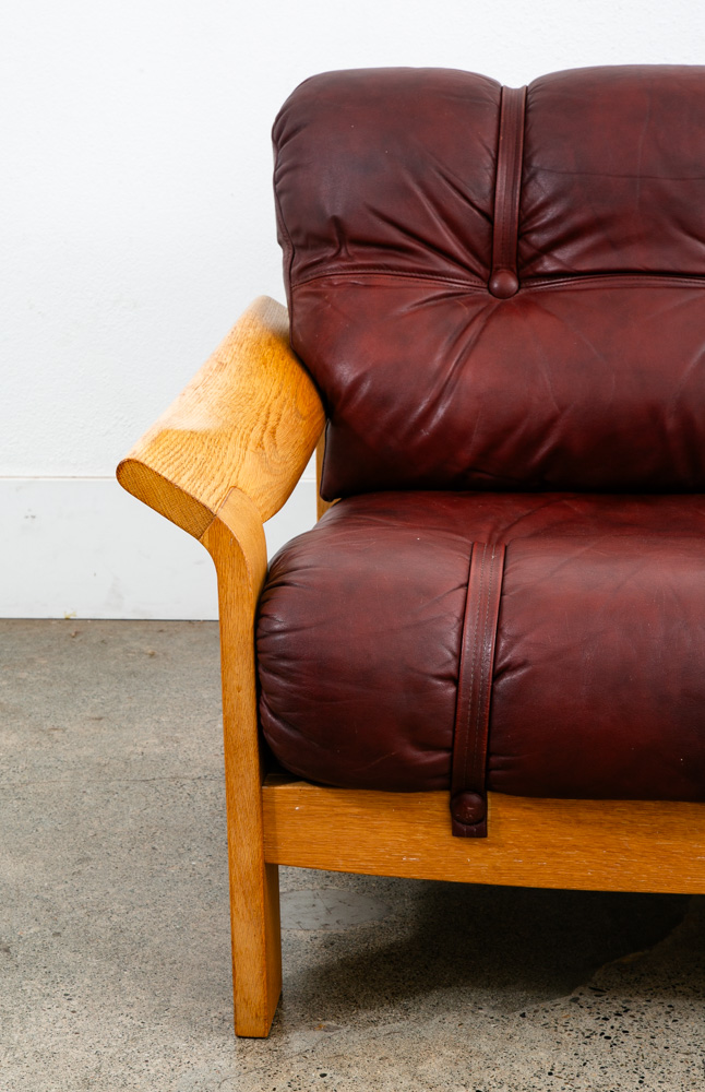 Mid Century Danish Modern Lounge Chair Oxblood Red Leather Armchair White Oak - Image 8