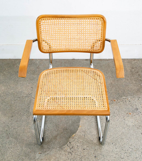 Mid Century Modern Dining Chairs Pair Cesca Italy Marcel Breuer Cane Armchair 2 - Image 8