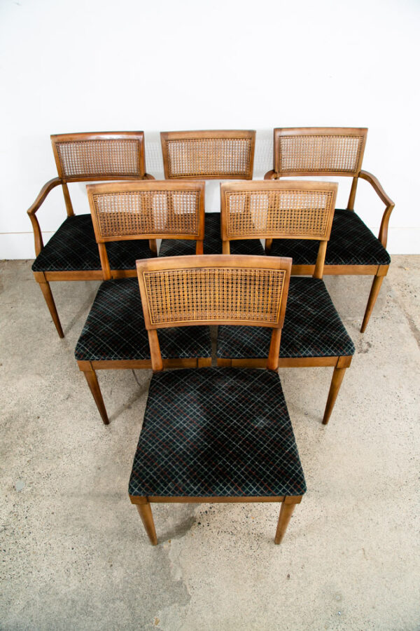 Mid Century Modern Dining Chairs 6 High Back Cane W/ 2 Armchairs Captain Set Mcm - Image 9