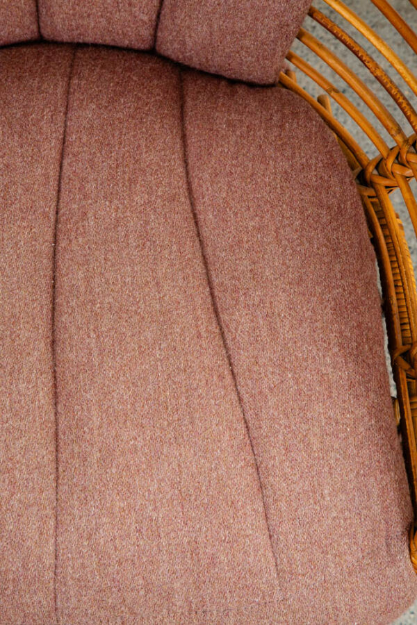 Mid Century Modern Lounge Chair Set Black Swivel Rattan Pink Rose Fabric Denmark - Image 8