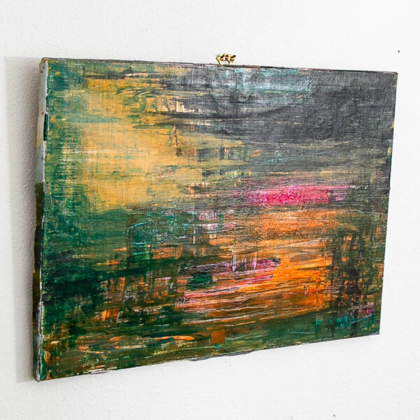 Mid Century Modern Painting Art Abstract Expressionism Yellow Orange Green Black - Image 2