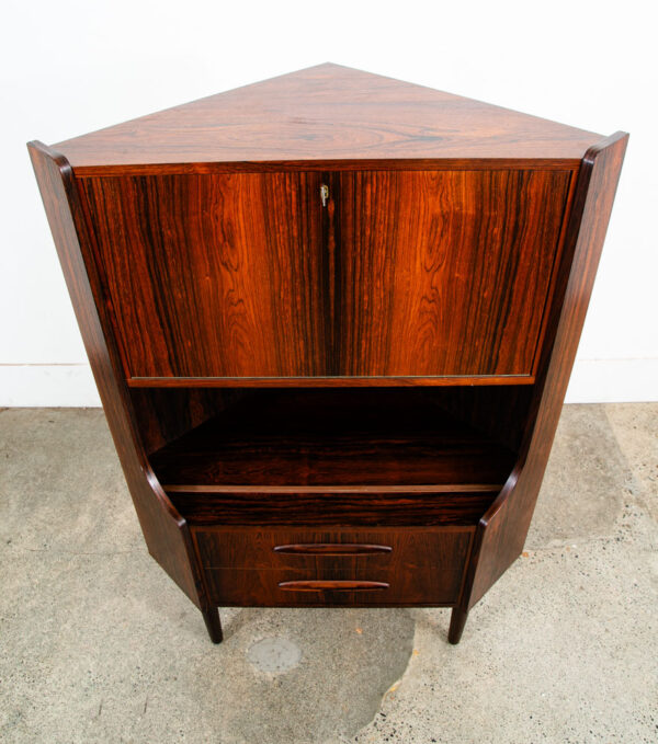 Mid Century Danish Modern Corner Cabinet Rosewood Bar Denmark Drawers Locking VG - Image 4