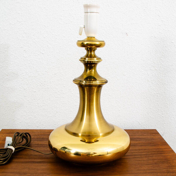Mid Century Modern Brass Table Lamp Round White Pleated Shade Danish Vintage - Image 5