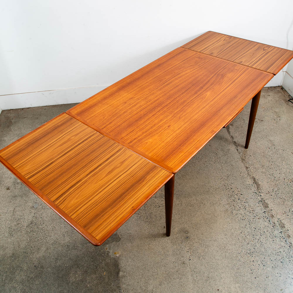 Mid Century Danish Modern Dining Table Teak Extension 2 Draw Leaf Denmark Mcm - Image 3