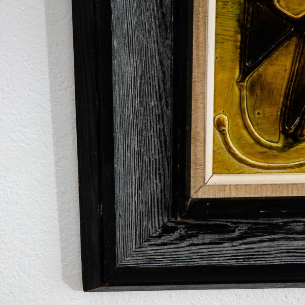 Mid Century Modern Painting Art Abstract Expressionism Gold Green Brown with Black Frame Mcm - Image 9