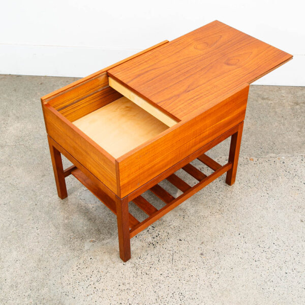 Mid Century Danish Modern Sewing Cabinet Sliding Top Side Table Denmark Vintage - Image 4
