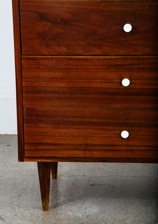 Mid Century Modern Dresser Highboy 5 Drawer Walnut American White Trim Vintage - Image 11