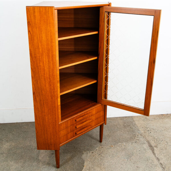 Mid Century Danish Modern Corner Cabinet Teak Wood Bar Denmark Drawers Glass Mcm - Image 4