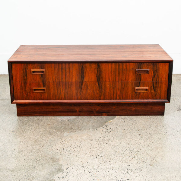 Mid Century Danish Modern End Table Side Entryway Rosewood Drawer Brass Wood Mcm - Image 2