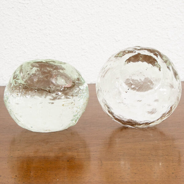 Mid Century Modern Kosta Boda Snowball Candleholders Pair Clear Art Glass Round - Image 9