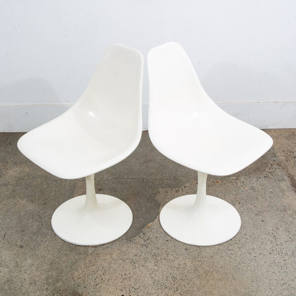 Mid Century Danish Modern Set 4 Burke White Chairs Knoll Style Round Base Side - Image 11