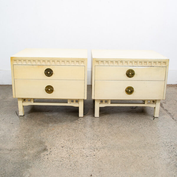 Mid Century Modern Nightstands Side Tables End White 2 Drawers Brass Clover Mcm - Image 2