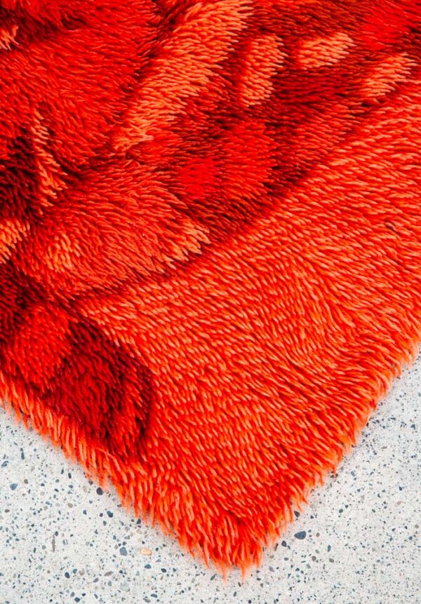 Mid Century Modern Shag Rug Ege Rya Abstract Red Orange Rooster 51x34 Wool - Image 12