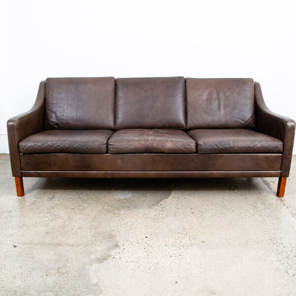 Mid Century Danish Modern Sofa Couch Brown Leather 3 seater Denmark Vintage Mcm - Image 2
