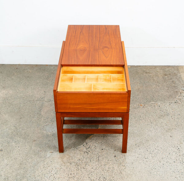 Mid Century Danish Modern Sewing Cabinet Sliding Top Side Table Denmark Vintage - Image 10
