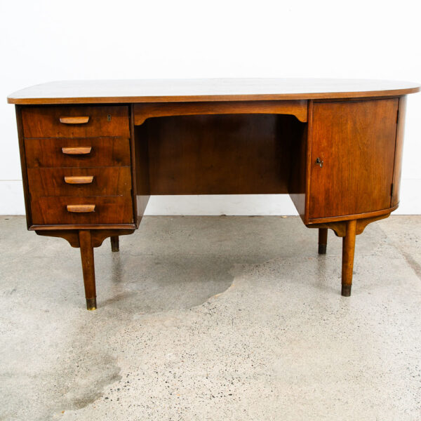 Mid Century Danish Modern Desk Floating 6 Drawer Executive Bar Walnut Mcm Shelf - Image 2