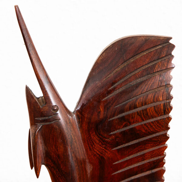 Mid Century Modern Fish Sculpture Carved Solid Rosewood Studio Made Swordfish - Image 7