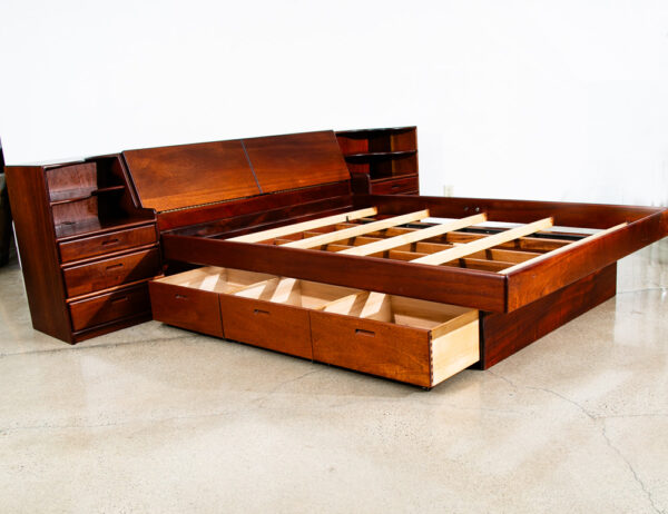 Mid Century Modern Bedframe Bed Head Board Queen Solid Mahogany Floating Drawers - Image 9