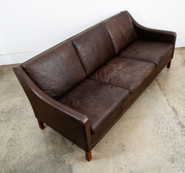 Mid Century Danish Modern Sofa Couch Brown Leather 3 seater Denmark Vintage Mcm - Image 3