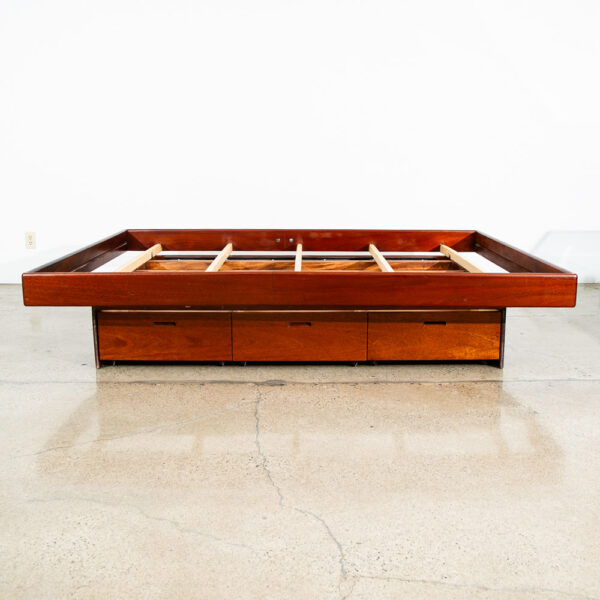 Mid Century Modern Bedframe Bed Head Board Queen Solid Mahogany Floating Drawers - Image 4