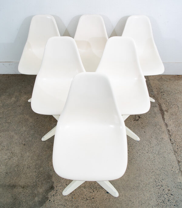 Mid Century Danish Modern Set 6 Burke White Chairs Knoll Style 4 Point Side Mcm - Image 3