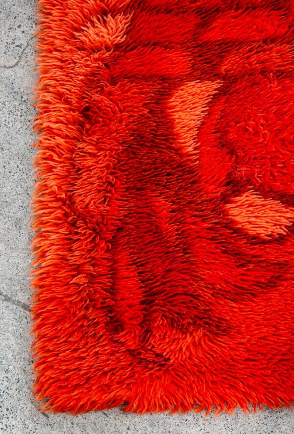 Mid Century Modern Shag Rug Ege Rya Abstract Red Orange Rooster 51x34 Wool - Image 8