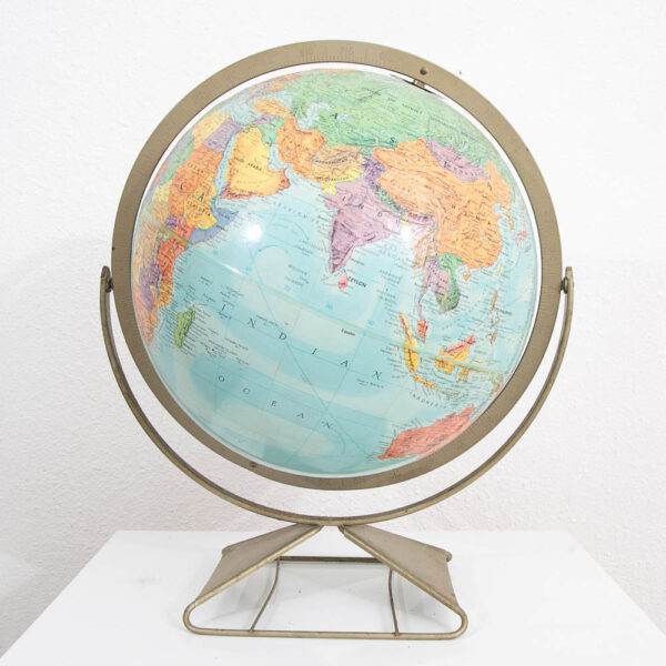 Mid Century Modern Globe of Earth 12 inch metal Frame Black Vintage 1960s Table
