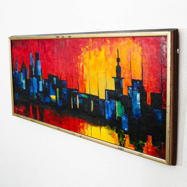 Mid Century Modern Danish Painting Art Abstract landscape Frame Cityscape rectangular frame - Image 3