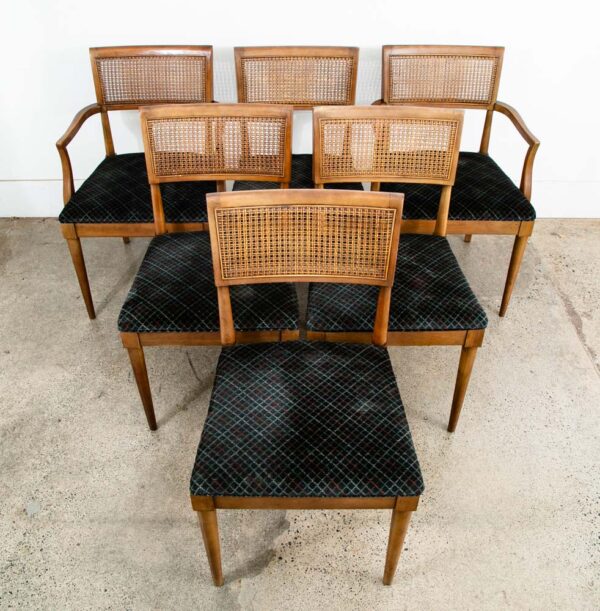 Mid Century Modern Dining Chairs 6 High Back Cane W/ 2 Armchairs Captain Set Mcm