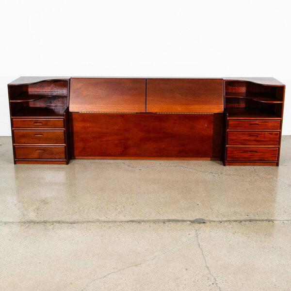 Mid Century Modern Bedframe Bed Head Board Queen Solid Mahogany Floating Drawers - Image 3
